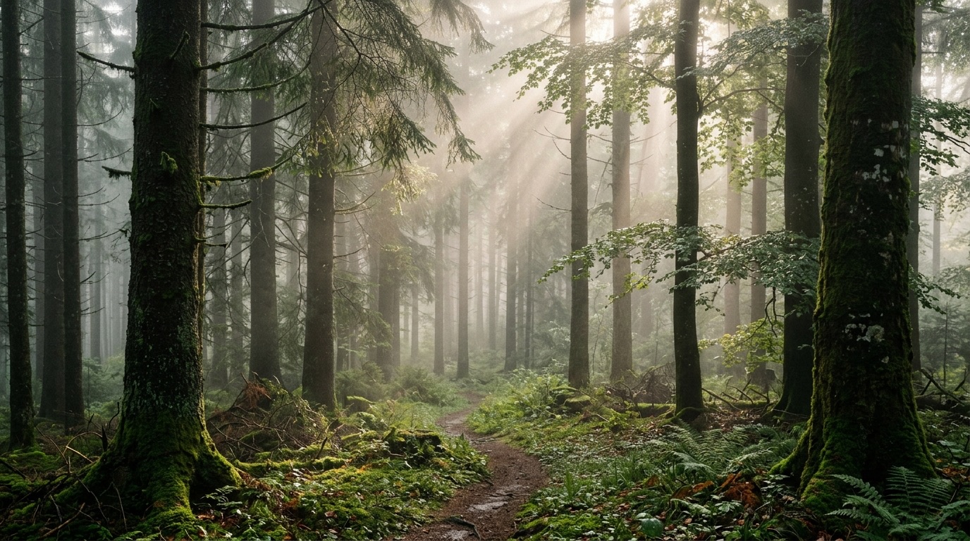 Lumière à travers la canopée forestière